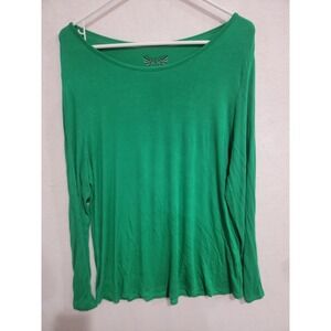 FREE BIRDEES Women's L Green Long Sleeve Top Bamboo Viscose Spandex Super Soft
